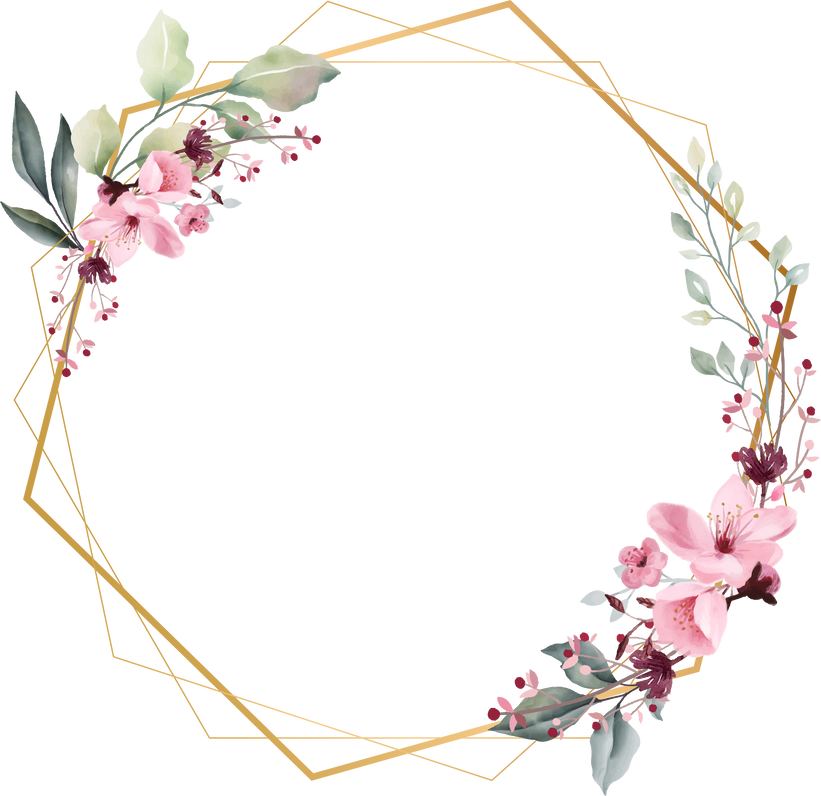 Polygon Frame with Flowers Illustration