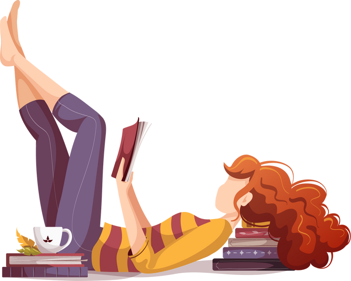 Woman Lying and Reading Books